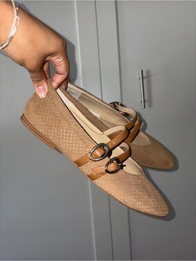 Dolce Vita Tan Suede Pointed Double-Buckle Flats